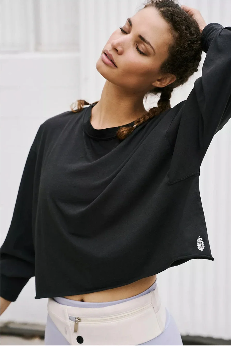 NEW FREE PEOPLE FP MOVEMENT BLACK INSPIRE LAYER LONG SLEEVE TOP SHIRT SZ L